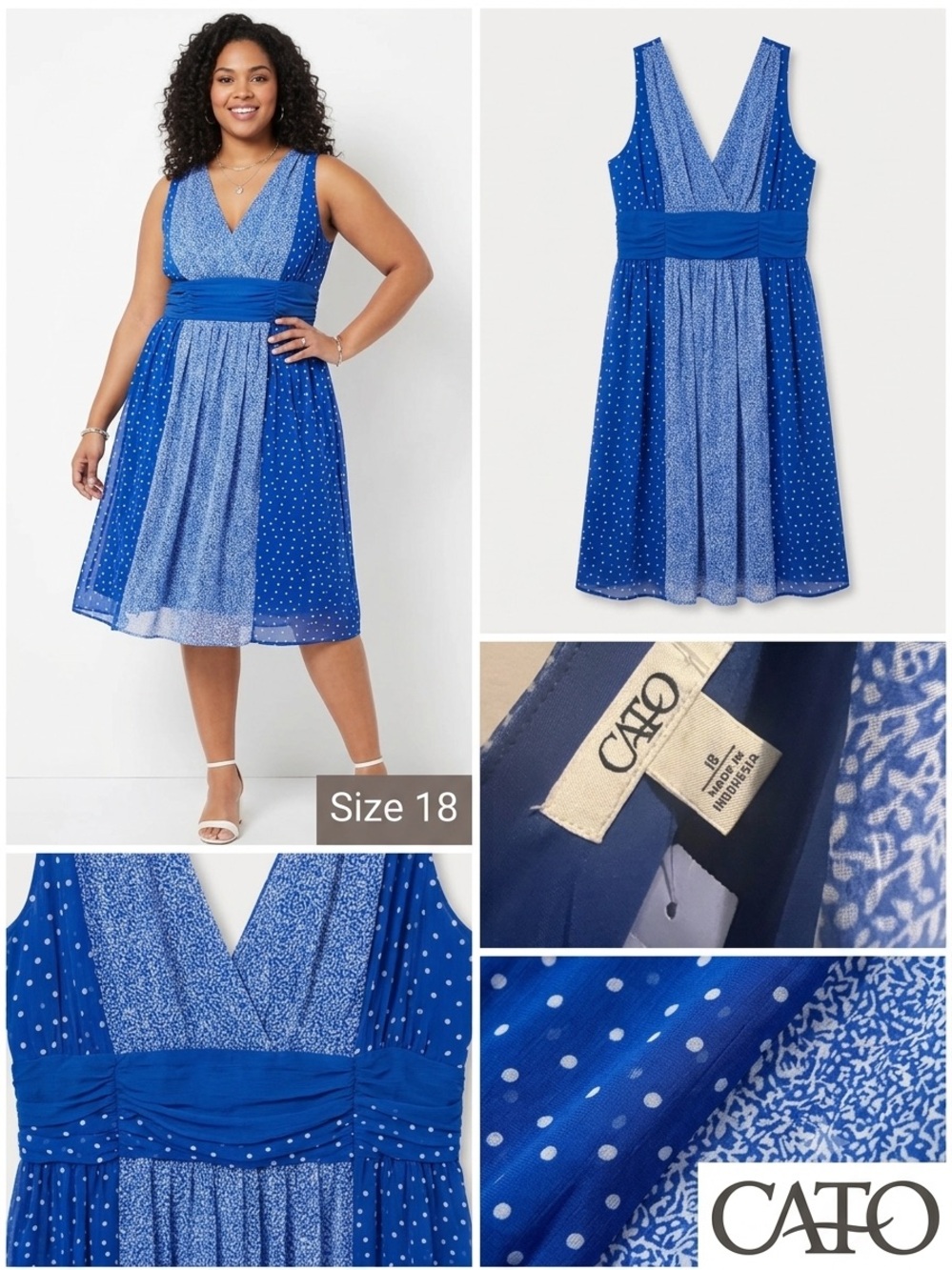 Cato Blue Printed V-Neck Dress